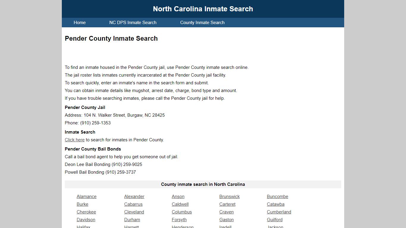 Pender County Inmate Search