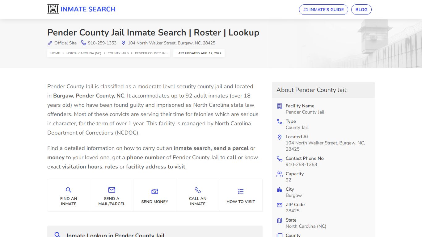 Pender County Jail Inmate Search | Roster | Lookup