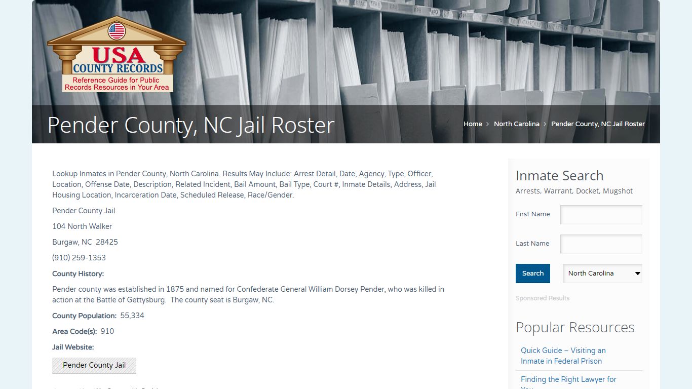 Pender County, NC Jail Roster | Name Search